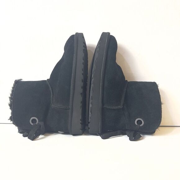 UGG Short Black Suede Winter Boots Womens 6 Pull On Sherpa Lining Comfort Casual - Picture 4 of 12